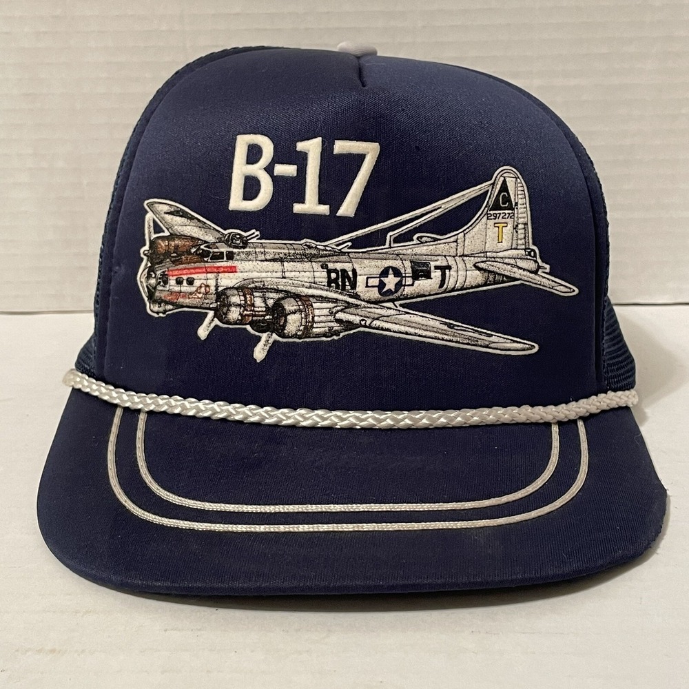 B-17 Airplane Military Trucker Hat Snapback Mesh Navy Blue Cap‎
